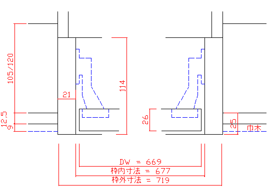 収納開き戸納り図平面